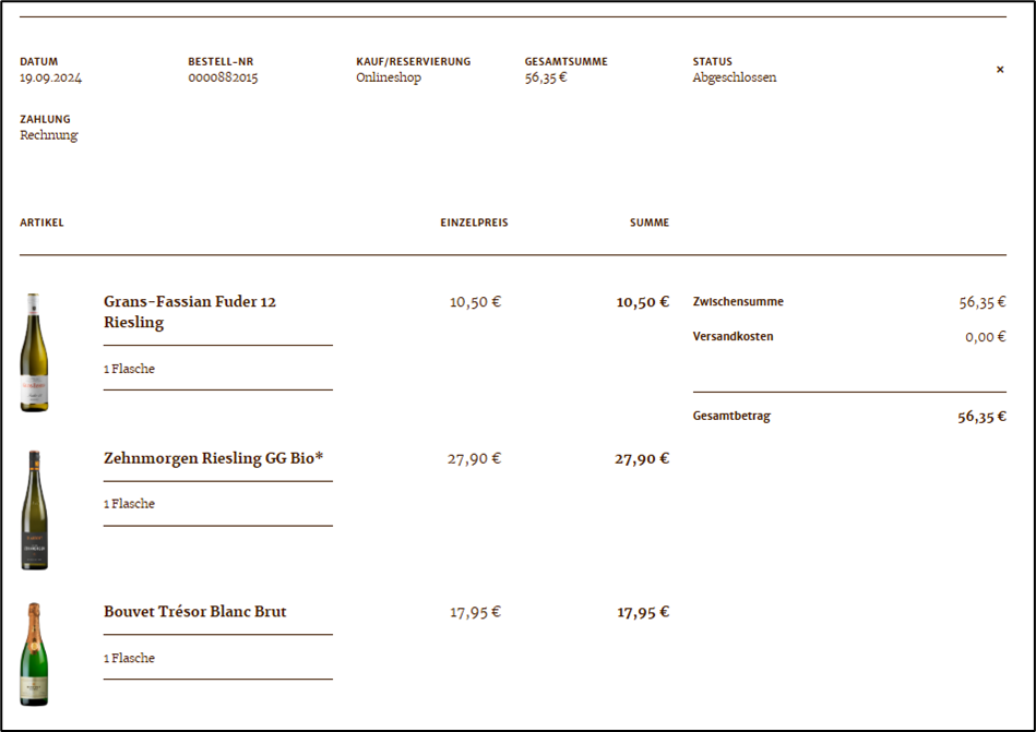 Kaufhistorie Mein Jacques Übersicht